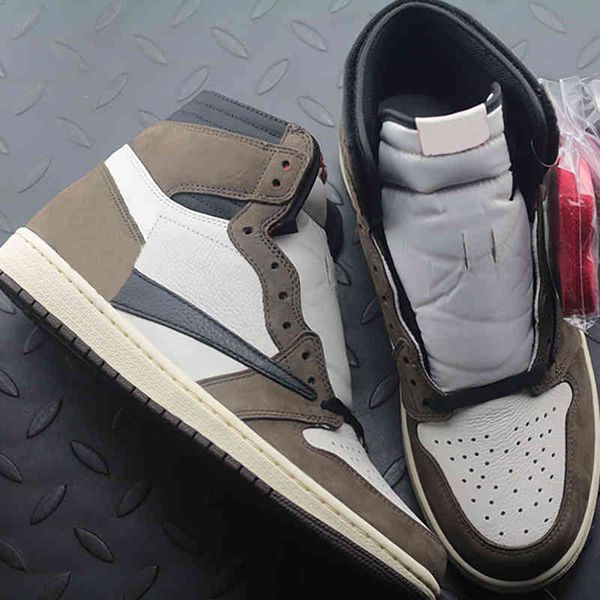 

jumpman 1 travis basketball shoes classic 1s high og sp scotts dark brown running shoe sneakers with box, White;red