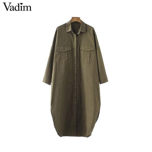 

vadim women boyfriend style loose solid long dress oversized with pockets split long sleeve casual dresses vestidos mujer qa5971, White;black
