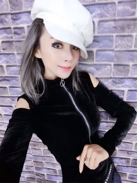 

new sexythe shoulder gold velvet t- in spring and autumn women's t-shirt zipper neckline ring zipper small high collar bottom up shirt, White