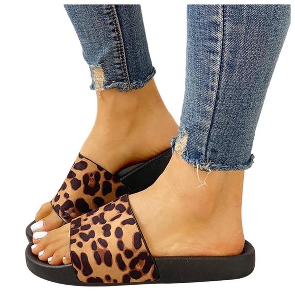 

40# 2021 women slippers shoes summer leopard print sandal slides outdoor non-slip bathroom home beach female, Black