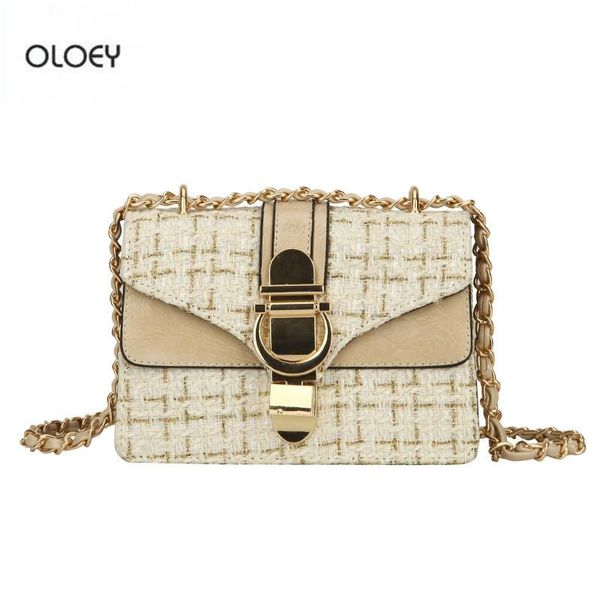 

oloey women's winter new small square bag chain simple shoulder bag woolen messenger fashion lock buckle cover female