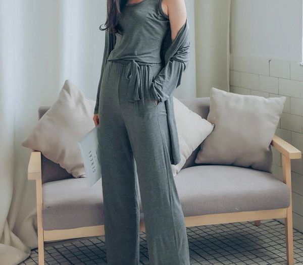 

pyjamas women pijama shein sleepwear summer modal vest+pants+cardigan 3 pieces set women lingerie loose home suits99, Black;red