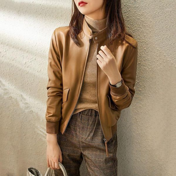 

autumn and winter 2021 new haining leather clothes women's short leather jacket sheepskin coat motorcycle casual wear1, Black