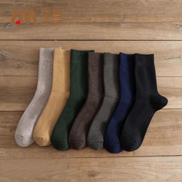 

liman autumn winter new men's solid color double needle warm medium tube warm cotton socks cotton sockscashmere socks 5027 pkv7w, Black