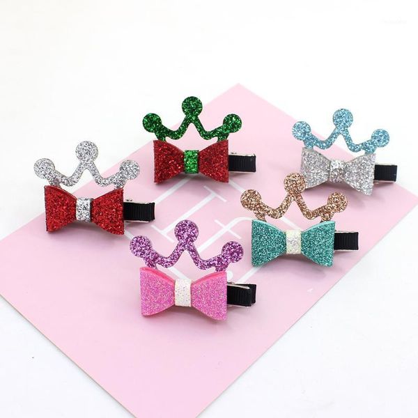 

hair accessories boutique 20pcs fashion glitter 3d tiaras bowknot hairpins solid cute bow crown clips party headwear accessories1, Slivery;white