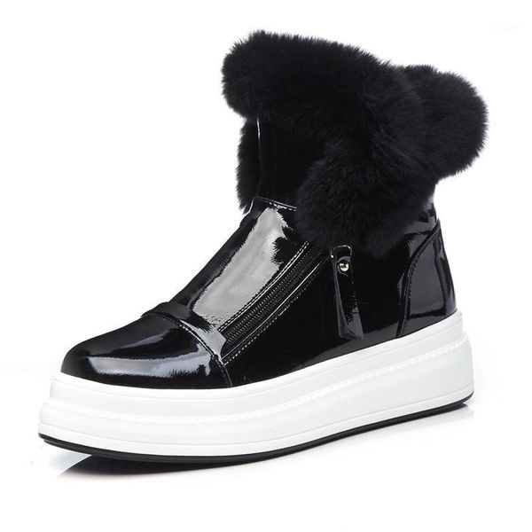 

new 2021 women boots patent leather wedges heels black white winter warm snow boots casual shoes ankle woman1