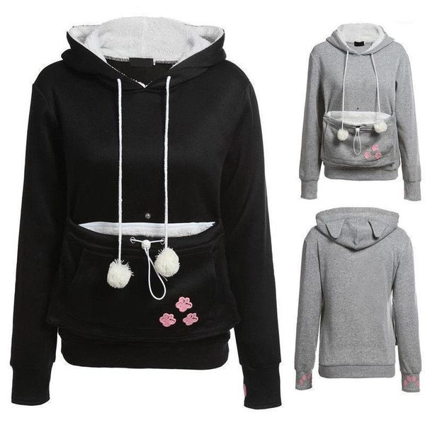 

womens pet dog cat hooded sweatshirt hoodie jumper sweat cotton warm gift for friends1, Black
