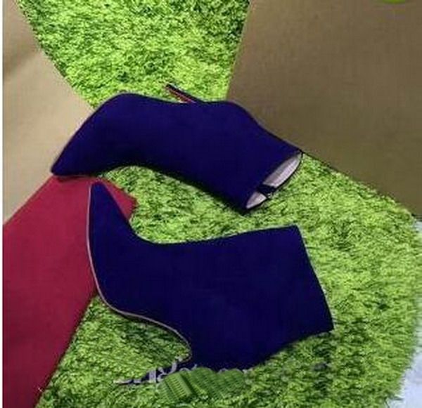 

paris suede short women winter boots high-heeled zipper rivet pumps violet luxurious brand boots shping ankle boots, Black