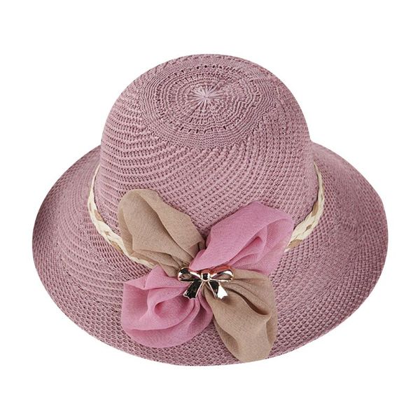 

women summer straw sun hat bowknot decoration ribbon wide brim cap knitted beachwear, Blue;gray