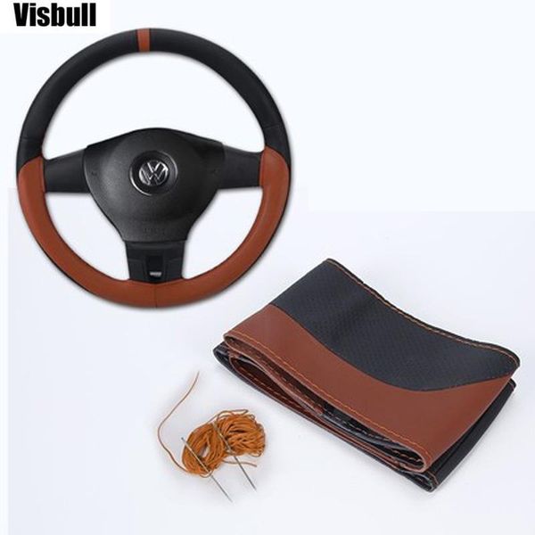 

visbullr artificial leather car steering wheel cover / diy handlebar braid auto steering-wheel cover 38cm