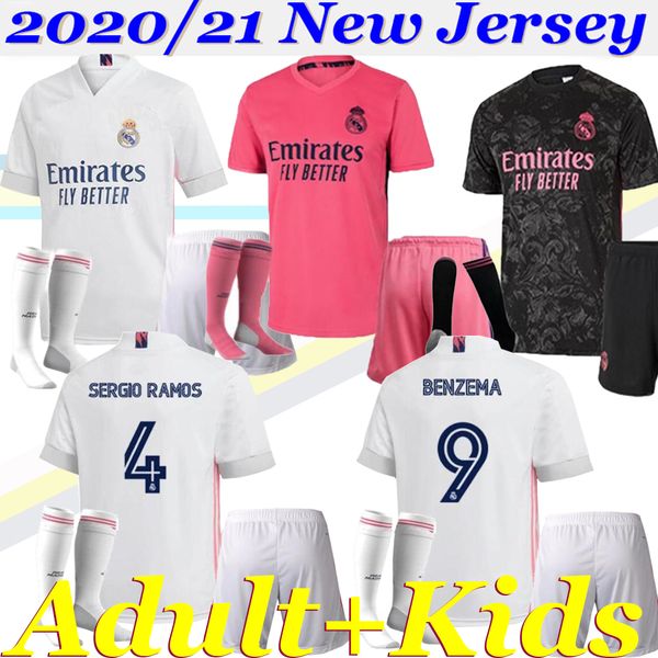 

2020/21 real madrid man kids kit soccer jerseys 20 21 hazard benzema modric camiseta de fÃºtbol isco sergio ramos football shirts camis, Black