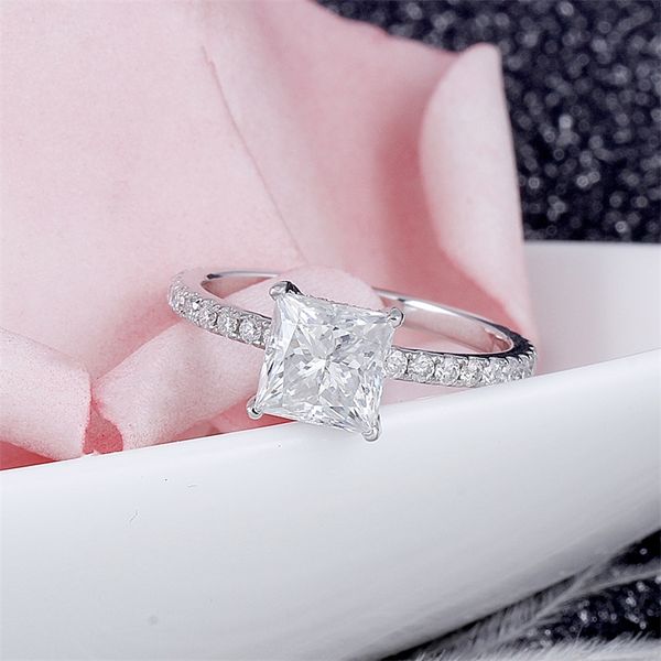 

transgems 14k 585 white gold princess cut f color 6.5mm 1.5ct under halo engagement ring for women with accents y200620, Slivery;golden