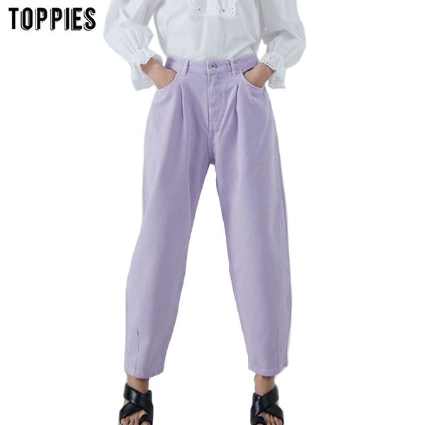 Toppies Damenhose, Vintage-Denimhose, lässige Streetwear-Mode, violette Mom-Jeans 210319