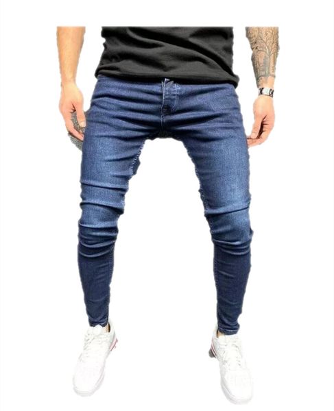 

men's jeans stretch skinny pencil pants classic look lean and high quality, Blue