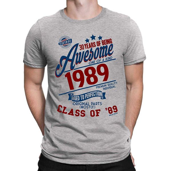

sport mens birthday t-shirt 30 years of being awesome 1989 class of '89 grey brand clothing men o-neck shorts slim fit t-shirt