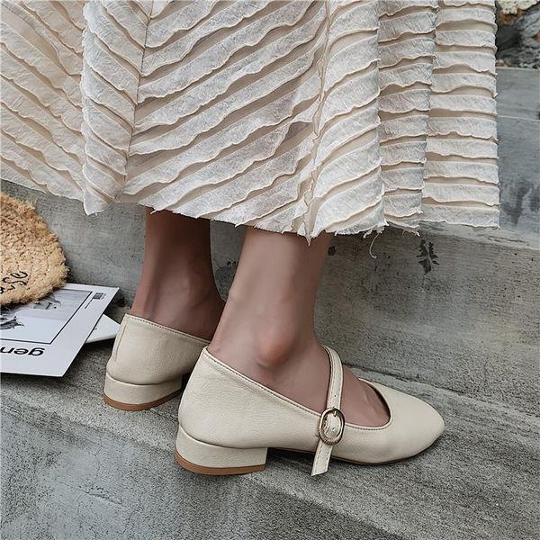 

autumn female low heel square toe shoes women's mary janes leather pumps shallow sandals summer women spring buckle shoes, Black