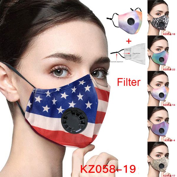 

american flag leopard print designer face mask adjustable protective mask dust and haze with pm2.5 filter cross-border breathable face masks