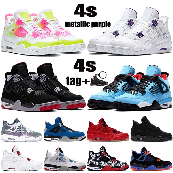 

quality new arrival men jumpman 4 4s basketball shoes white lemon pink metallic purple black cat bred cactus jack mens womens tr