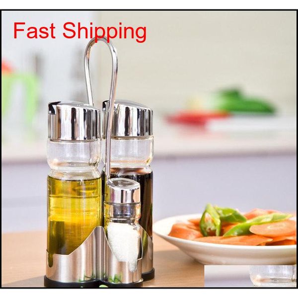

olive oil vinegar bottle dispenser-glass cruet set includes 4pc small spice salt/pepper shakers with 1pc stainless ste qylbhd bwkf