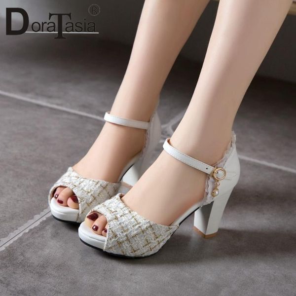 

doratasia 2020 new ladies elegant high heels sandals brand mixed-color sandals women shallow platform shoes woman, Black