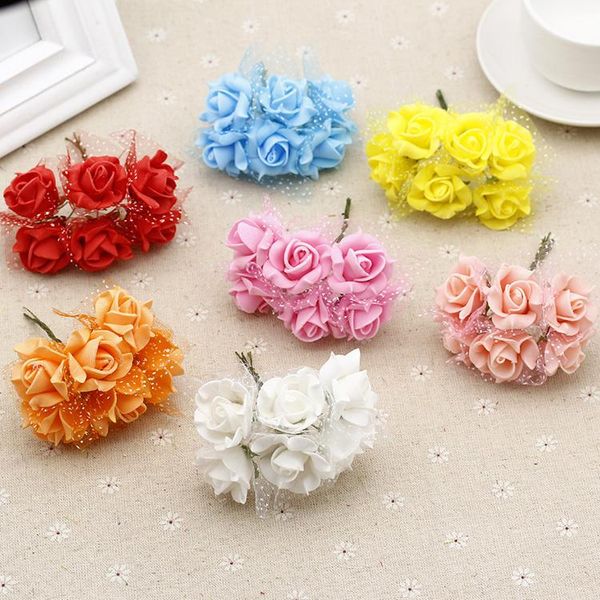 

decorative flowers & wreaths fashion 6pcs/bunch 3.5cm pe foam artificial rose flower diy handmade pompom wreath wedding party decoration sup