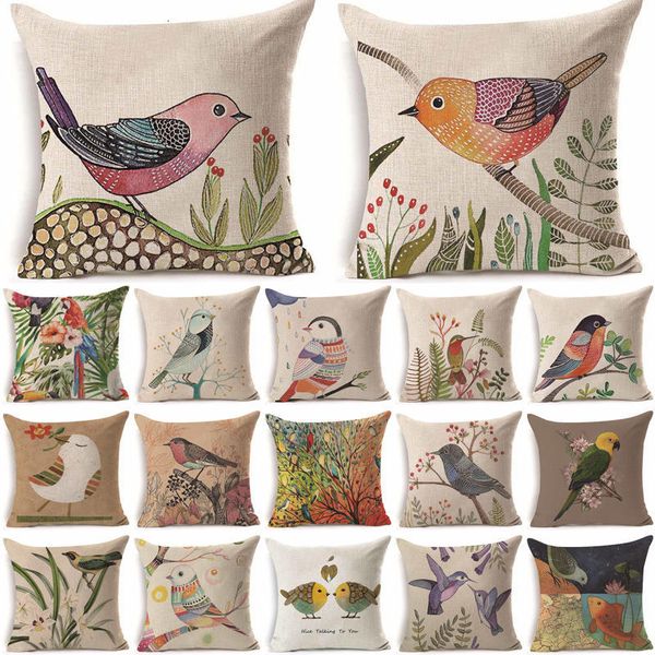 

1pcs 45*45cm bird branch pattern cotton linen throw pillow cushion cover car home sofa decorative pillowcase funda cojin 40218