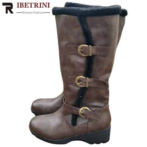 

boots ribetrini brand big size 43 cosy heels for walking outdoor keep warm plush snow boot stylish winter shoes women, Black