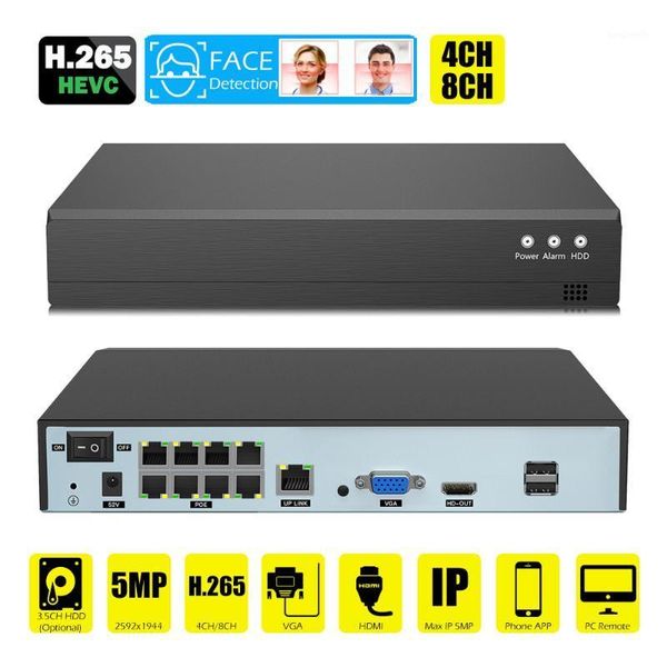 

face detection h.265 8ch*5mp 4ch/8ch poe network video recorder surveillance poe nvr 4/8channel for hd 5mp/1080p ip camera onvif1, Black;white