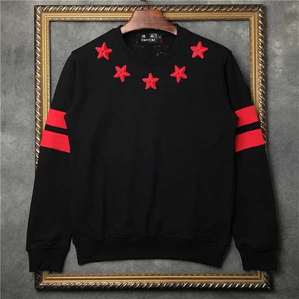 

thick sweatshirts brand-clothing star embroidery tracksuits male warm fleece hoodies for men dy5660 h153, Black