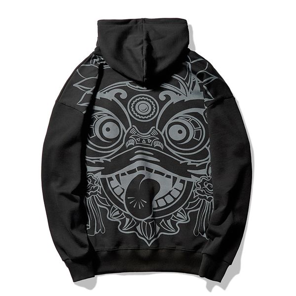 

new 2021 graffiti lion dance mens sweatshirt printed plush sweatshirts men fleece hoodie hip hop stranger things hoodies, Black