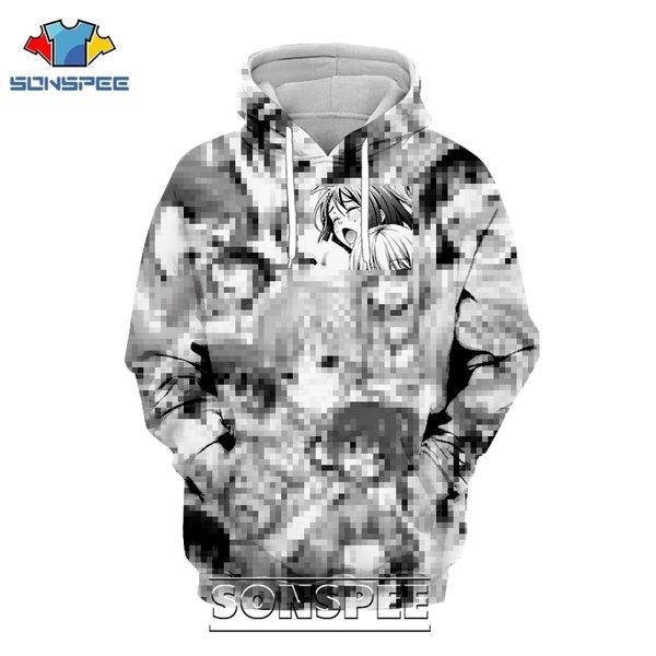 Sonspee 3D Baskı Erkekler Kadınlar Casual Streetwear Ahegao Hoodie Hip Hop Uzun Kollu Komik Anime Seksi Kız Kazak Kazak Tops 201020