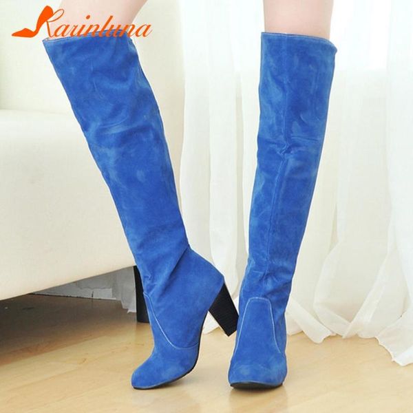 

karin 2020 новая мода слип-on женщин обувь элегантный flock плюша теплая knee high solid шпильках сапоги, Black