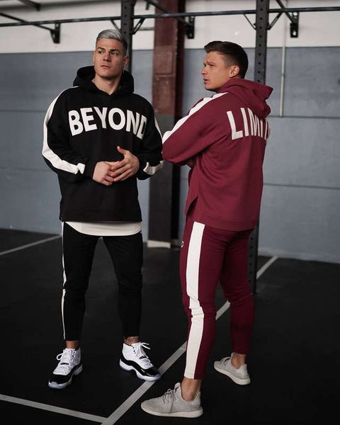 

muscle fitness brother sports leisure suit spring and autumn hooded pullover sweater casual pants men's loose, Gray