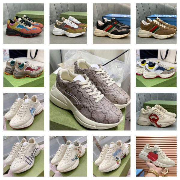 

designer sneakers rhyton casual shoes men women vintage daddy sneaker brand lady luxurys runner trainers chaussures multicolor platform shoe, Black