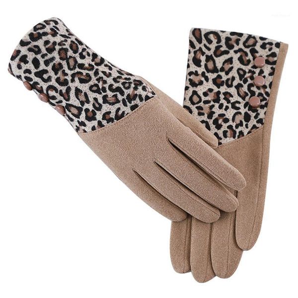 

popular creative women' plus fleece thickened long leopard print touch screen gloves ladies windproof cycling gloves gift1, Blue;gray