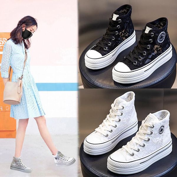 

boots summer hollowed high casual ankle shoes woman breathable round head lace mesh women up platform, Black