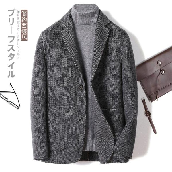 

imitation alpaca double-sided short suit jacket cloth men's cultivate morality quality imitation wool coat dust coat, Black