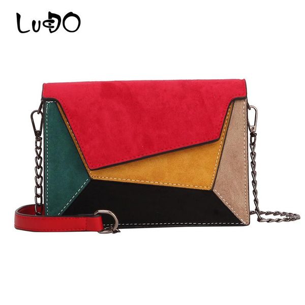 

lucdo fashion quality leather patchwork women messenger bag vintage envelope handbag female chain strap shoulder bag designer