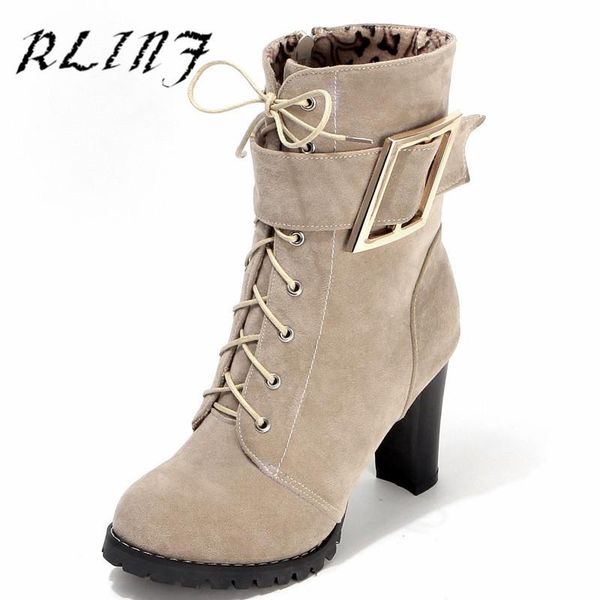 

boots rlinf thick with europe and the united states waterproof platform buckle high heel women's, Black