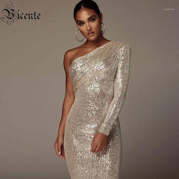 

casual dresses vc 2021 one shoulder dress sparkle glitzy sequins mesh patchwork celebrity christmas party vestidos1, Black;gray