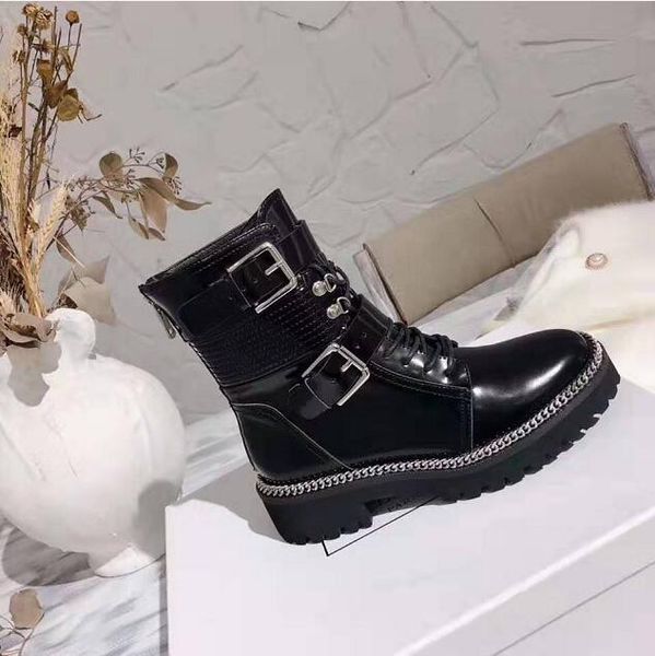 

woman paris fashion show catwalk bal new main boots cowhide chain buckled biker boots rangers fashion shoes 35-39, Black