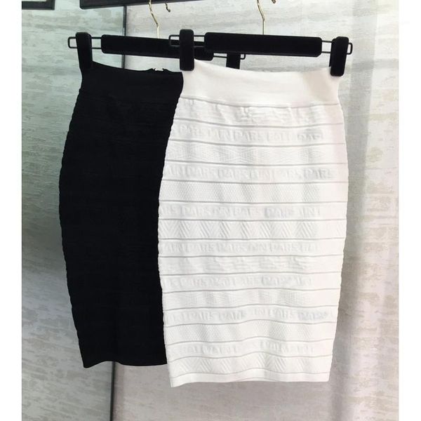 

1.18 2020 early spring new slim elastic letter pattern decoration knitted package hip skirt1, Black