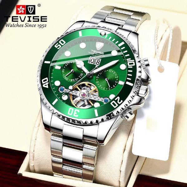 

men's business watch tiktok, the same high-end high-end tourbillon water ghosts watch machine table, Slivery;brown