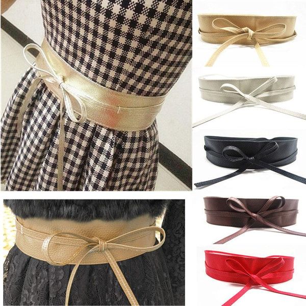 

new fashion women belt soft pu leather wide self tie wrap around waist band dress belt fs99, Black;brown
