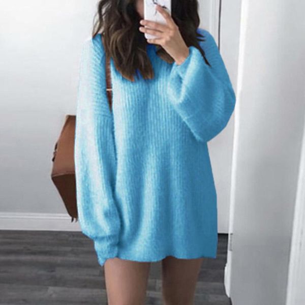 

women's sweaters fashion autumn winter women solid colors o-neck loose knitted warm latern long sleeve sweater casual cashmere pullover, White;black