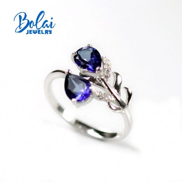 

cluster rings bolai,natural tanzanite blue z pear 5*7mm rings, 925 sterling silver feather simple design style,suitable for everyday wea, Golden;silver