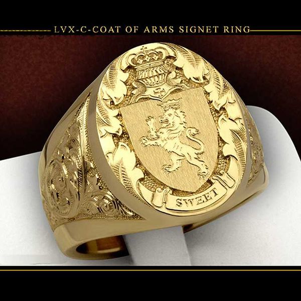 

with zhenrong crown lion 18k shield badge ring color royal seal for men, Silver