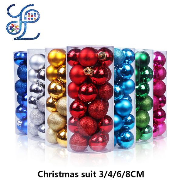 

yl 48 pcs/set decorations 3/4/6/8 cm ball, colored plastic plating balls, christmas tree pendant, Black