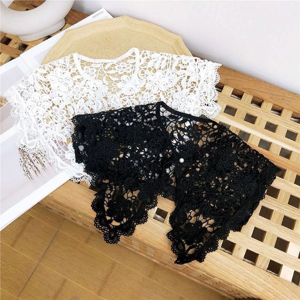 2020 New Black Verão Branco oco Out Flower Lace Scarf Cabo Xaile Moda feminina Silk Pescoço Cachecóis para senhoras Ponchos e Capes