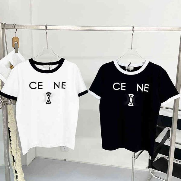 

spring and summer new capsule series printing black white color matching round neck casual couple fashion short
